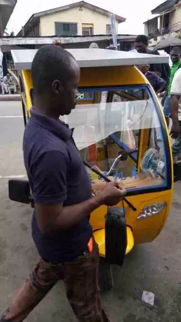 Man And His Solar-Powered Keke Napep Spotted In Yaba, Lagos (Photos)